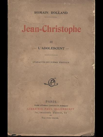 Jean Christophe III l'Adolescent - Romain Rolland - copertina