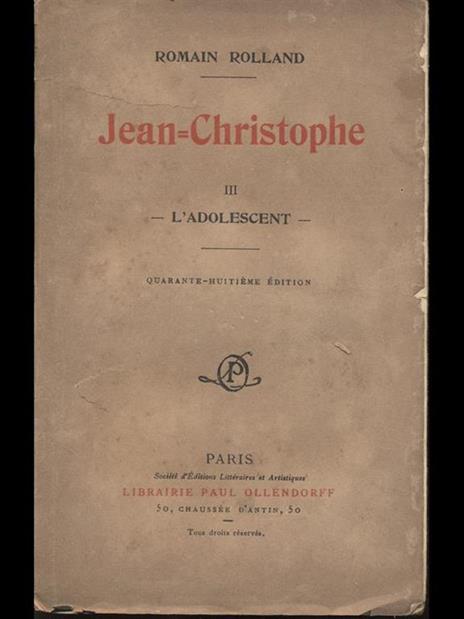 Jean Christophe III l'Adolescent - Romain Rolland - copertina