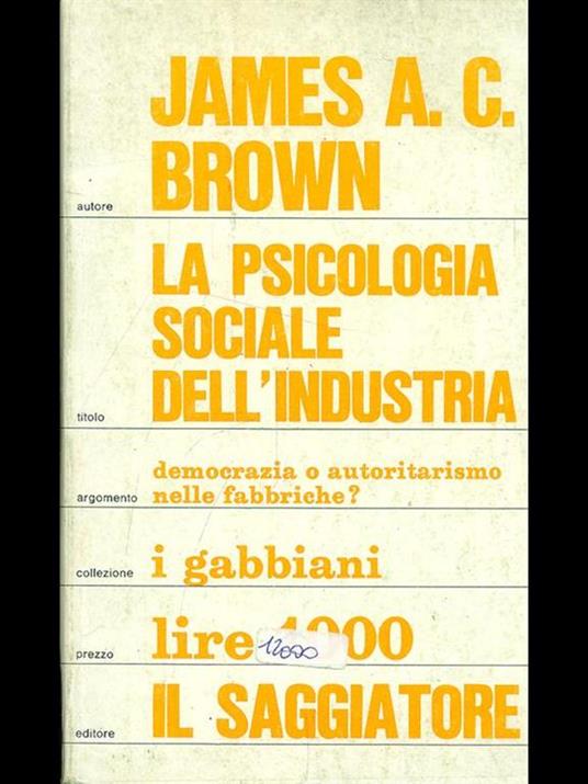 La psicologia sociale dell'industria - copertina