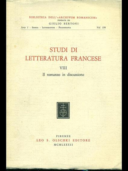 Studi di letteratura francese Vol. VIII. Il romanzo in discussione - copertina