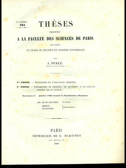 Theses presentees a la faculté des sciences de Paris - copertina