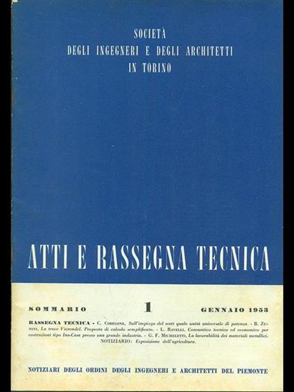Atti e rassegna tecnica n. 1/gennaio 1953 - copertina