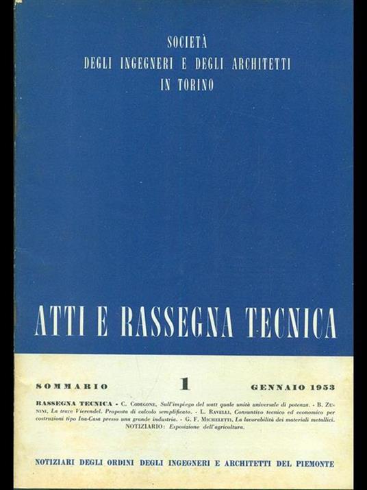 Atti e rassegna tecnica n. 1/gennaio 1953 - copertina