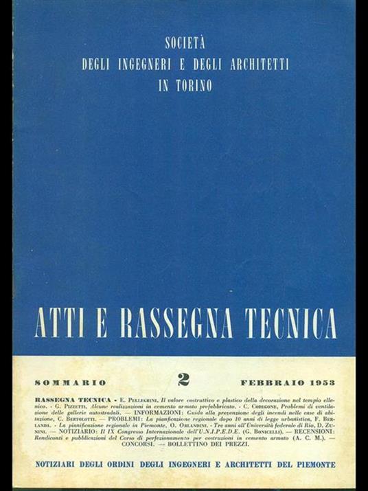 Atti e rassegna tecnica n. 2/febbraio 1953 - copertina