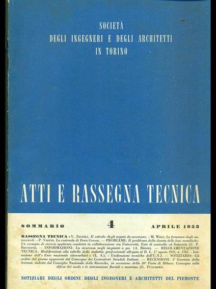 Atti e rassegna tecnica n. 4 / aprile 1953 - copertina