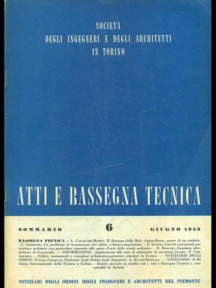 Atti e rassegna tecnica n. 6/giugno 1953 - copertina