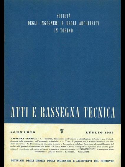 Atti e rassegna tecnica n. 7/luglio 1953 - copertina