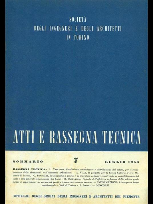 Atti e rassegna tecnica n. 7/luglio 1953 - copertina