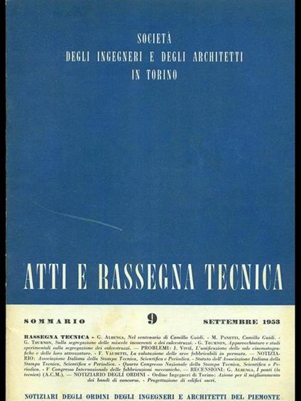 Atti e rassegna tecnica n. 9/settembre 1953 - copertina