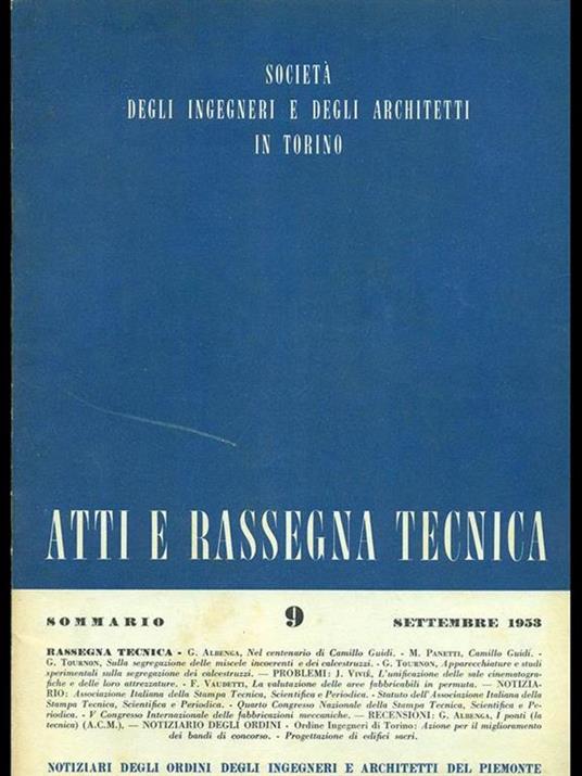 Atti e rassegna tecnica n. 9/settembre 1953 - copertina