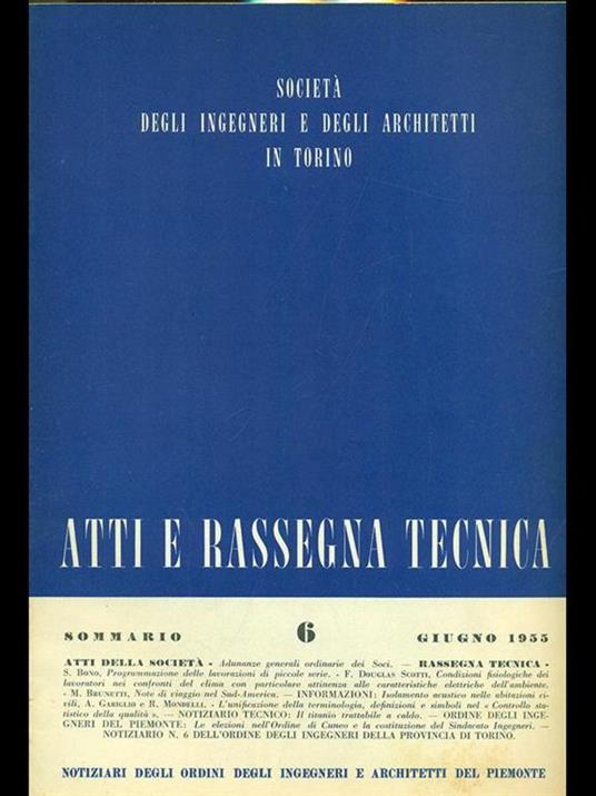 Atti e rassegna tecnica n. 6/giugno 1955 - copertina