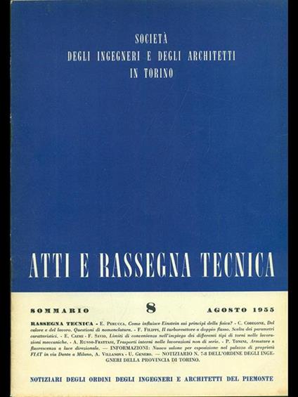 Atti e rassegna tecnica n. 8/agosto 1955 - copertina