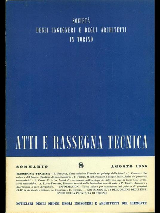 Atti e rassegna tecnica n. 8/agosto 1955 - copertina