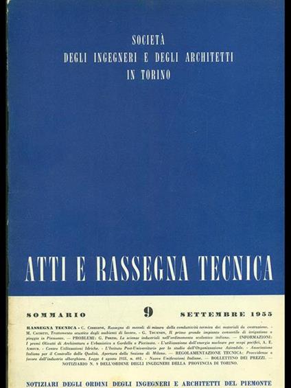 Atti e rassegna tecnica n. 9/settembre 1955 - copertina