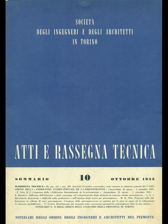 Atti e rassegna tecnica n. 10/ottobre 1955 - copertina