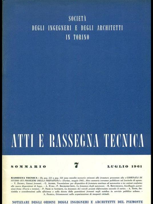 Atti e rassegna tecnica n. 7/luglio 1961 - copertina