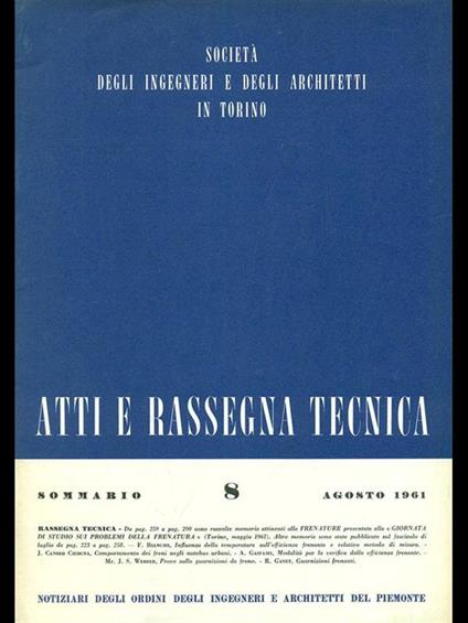 Atti e rassegna tecnica n. 8/agosto 1961 - copertina