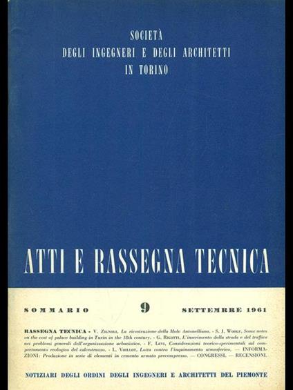 Atti e rassegna tecnica n. 9/settembre 1961 - copertina