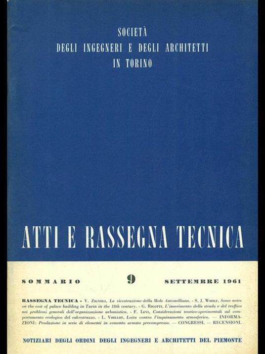 Atti e rassegna tecnica n. 9/settembre 1961 - copertina