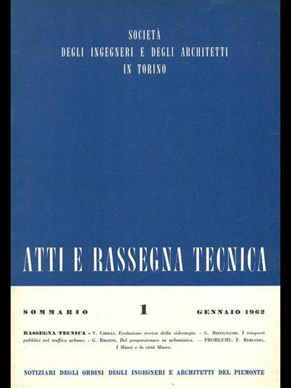 Atti e rassegna tecnica n. 1/gennaio 1962 - copertina