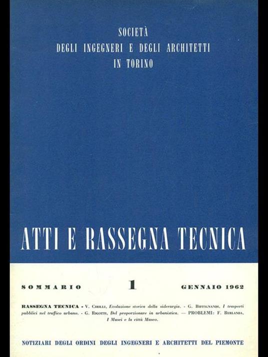 Atti e rassegna tecnica n. 1/gennaio 1962 - copertina