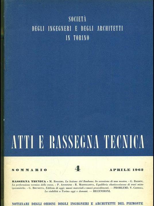 Atti e rassegna tecnica n. 4 / aprile 1962 - copertina