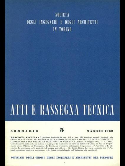 Atti e rassegna tecnica n. 5/maggio 1962 - copertina