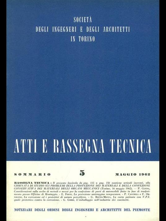 Atti e rassegna tecnica n. 5/maggio 1962 - copertina