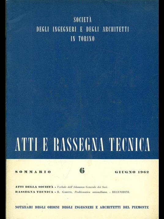 Atti e rassegna tecnica n. 6/giugno 1962 - copertina