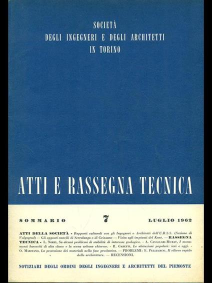 Atti e rassegna tecnica n. 7/luglio 1962 - copertina
