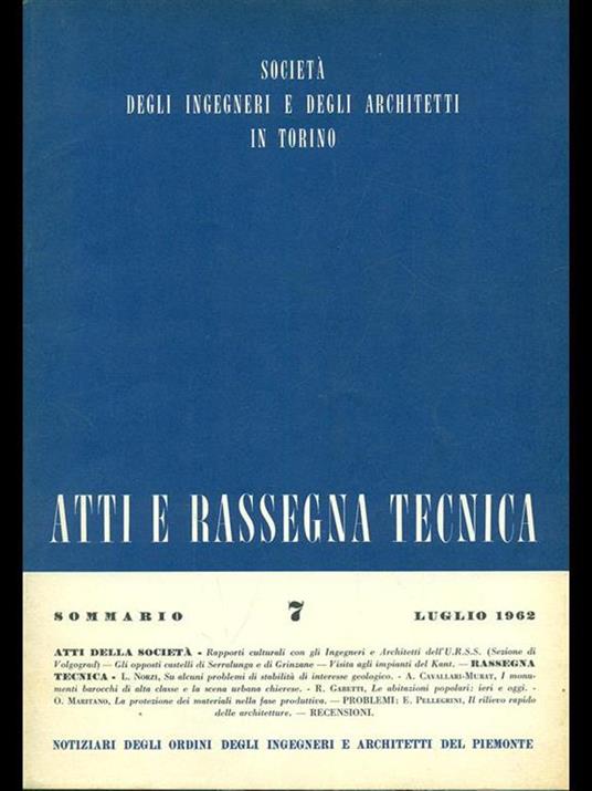 Atti e rassegna tecnica n. 7/luglio 1962 - copertina