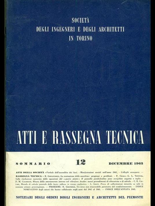 Atti e rassegna tecnica n. 12/dicembre 1963 - copertina