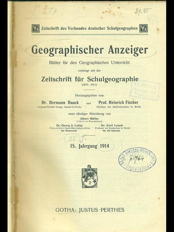 Geographisher anzeiger 15. Jahrgang