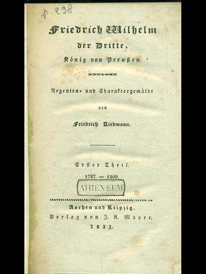 Friedrich Wilhjelm der dritte - copertina