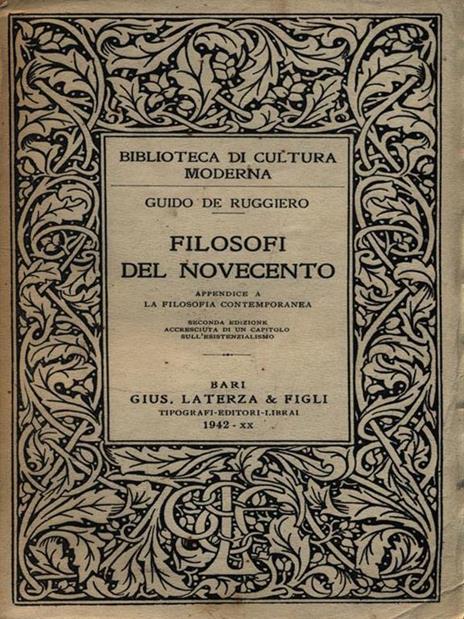 Filosofi del Novecento - Guido De Ruggiero - copertina