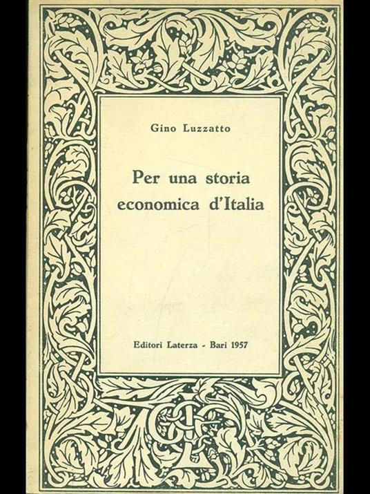Per una storia economica d'Italia - Gino Luzzatto - copertina