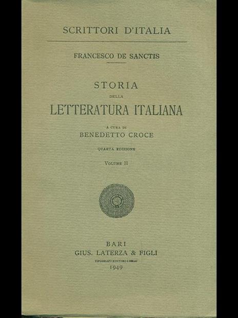 Storia della letteratura italiana Vol. II - Francesco De Sanctis - copertina