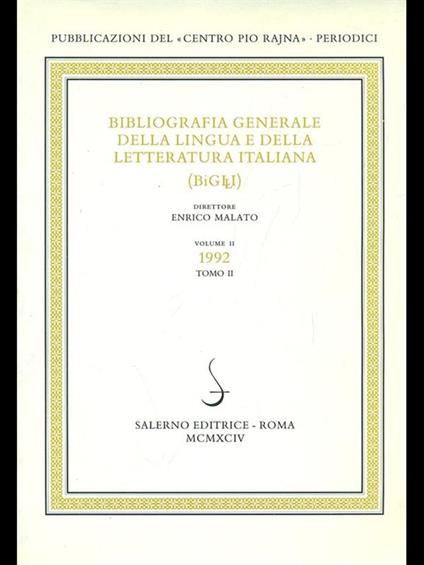 bibliografia generale della lingua e della letteratura italiana vol.2 Tomo II - Enrico Malato - copertina