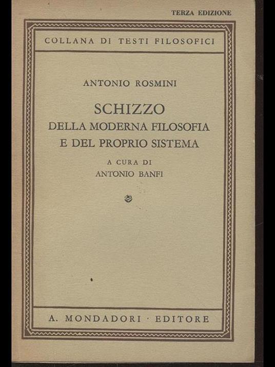 Schizzo della moderna filosofia e del proprio sistema - Antonio Rosmini - copertina