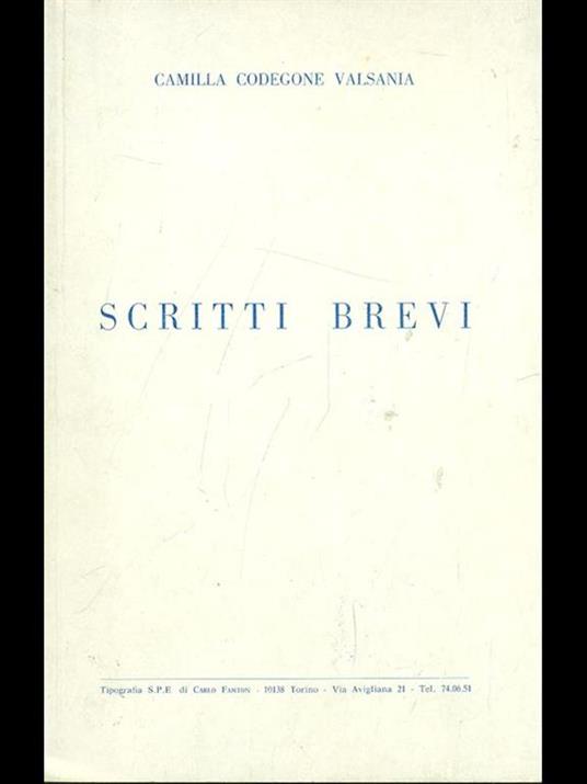 Scritti brevi - Camilla Codegone Valsania - copertina
