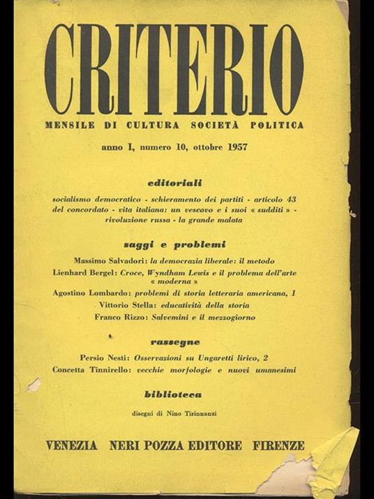 Criterio anno I numero 10 ottobre 1957 - copertina