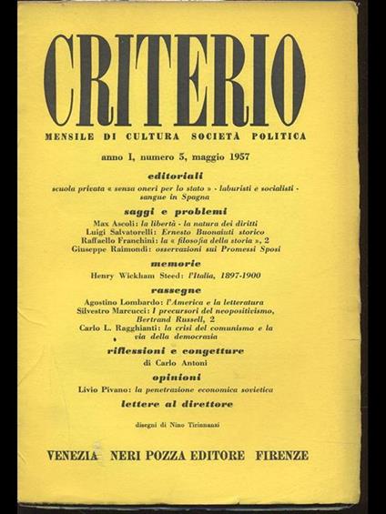 Criterio anno I numero 5 maggio 1957 - copertina
