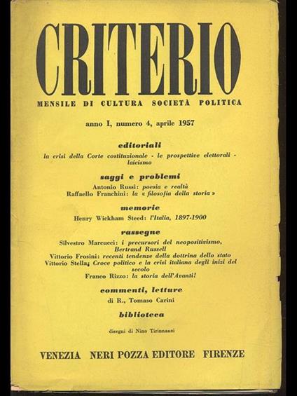 Criterio anno I n. 4 / aprile 1957 - copertina