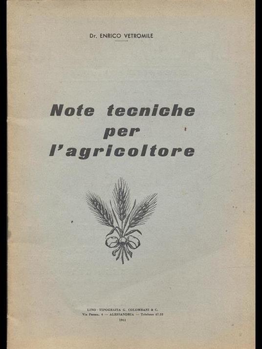 Note tecniche per l'agricoltore 1961 - copertina