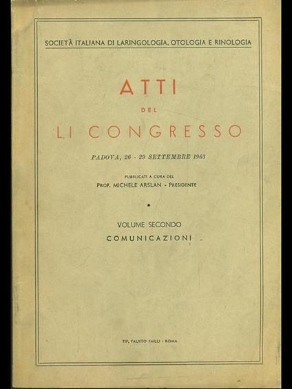 Atti del LI Congresso vol. 2. comunicazioni - Michele Arslan - copertina