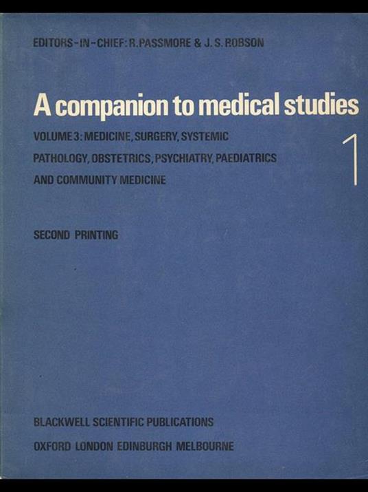A companion to medical studies. Vol. 3 part 1 - R. Passmore,J. S. Robson - copertina