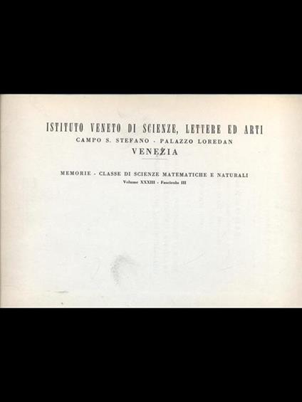 Memorie dell'Istituto Veneto. Vol. XXXIII- fasc. III. Scienze matematiche e naturali - Menotti,Midrio - copertina
