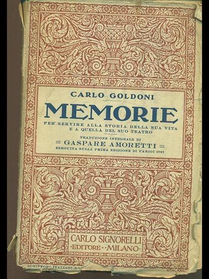 Memorie - Carlo Goldoni - copertina