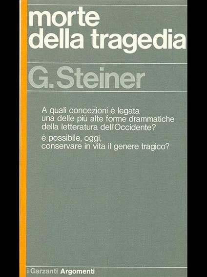 Morte della tragedia - George Steiner - copertina