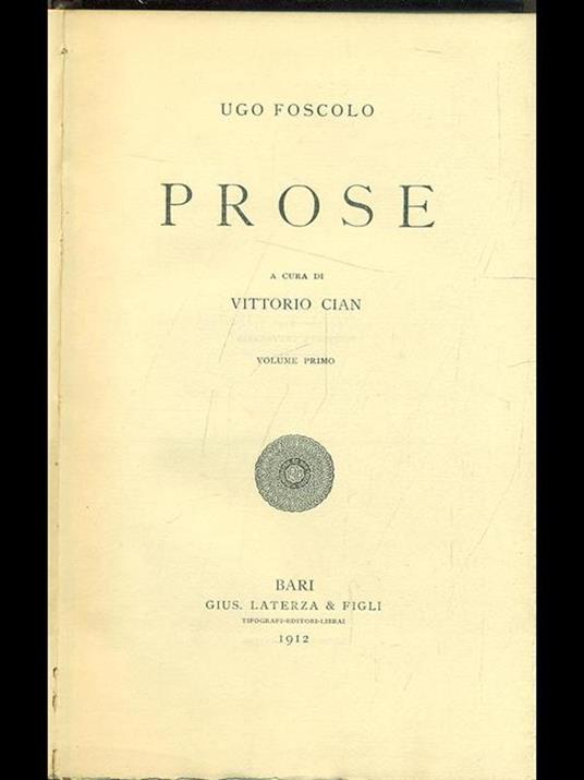 Prose Vol. 1 - Ugo Foscolo - copertina